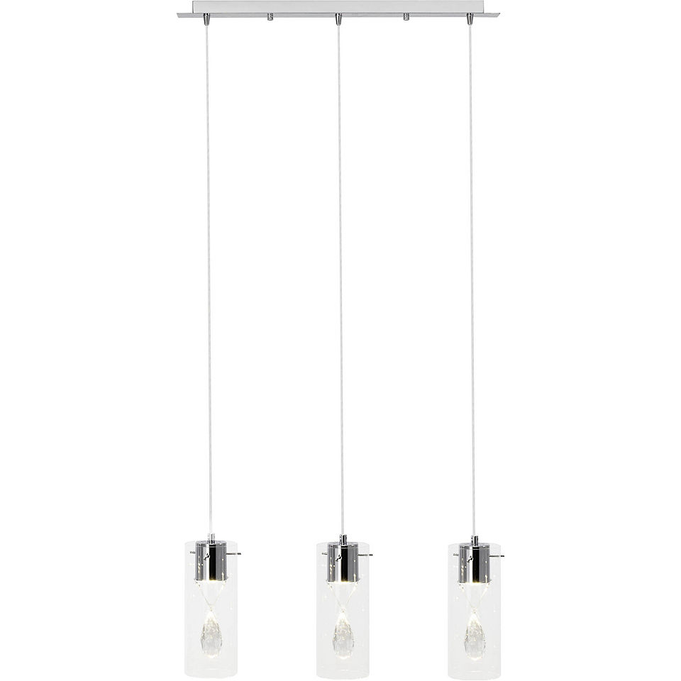 Brilliant Leuchten Razgar Pendelleuchte, 3-flammig chrom/transparent - Brilliant Leuchten Razgar Pendelleuchte, 3-flammig chrom/transparent -